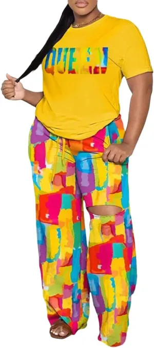 2 Piece Outfits for Women Matching Sets Short Sleeve Tunic Top Wide Legs Long Pants Summer Sweatsuits Loungewear