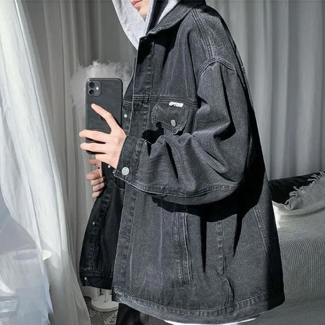 AllSeason Winter Fashion Men's Solid Casual T-Shirts Loose Pockets Denim Jacket Coat Cool Boy Hoodie Student Sport