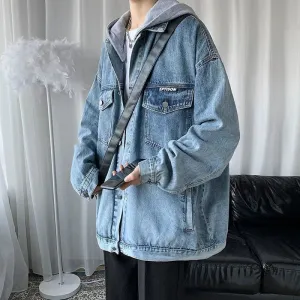 AllSeason Winter Fashion Men's Solid Casual T-Shirts Loose Pockets Denim Jacket Coat Cool Boy Hoodie Student Sport