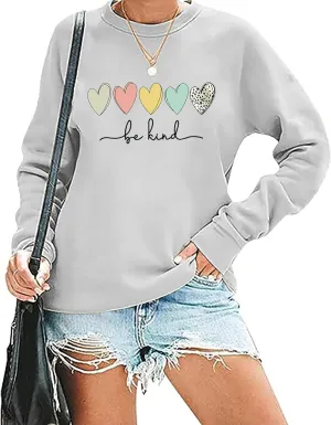 ALUS Womens Casual Crewneck Sweatshirt Long Sleeve Tops Cute Pullover Loose Fit