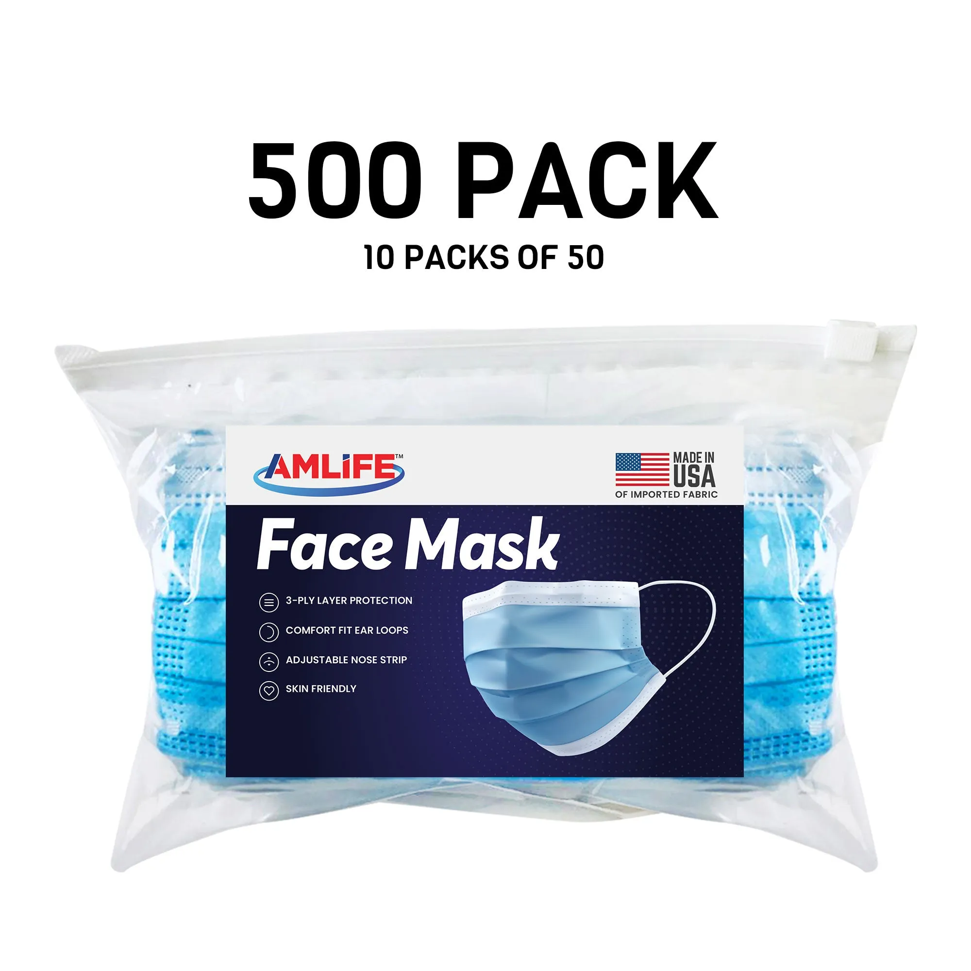 Amlife Face Mask Packs Disposable 3-Ply Filter - Made in USA with Imported Fabric - Teal