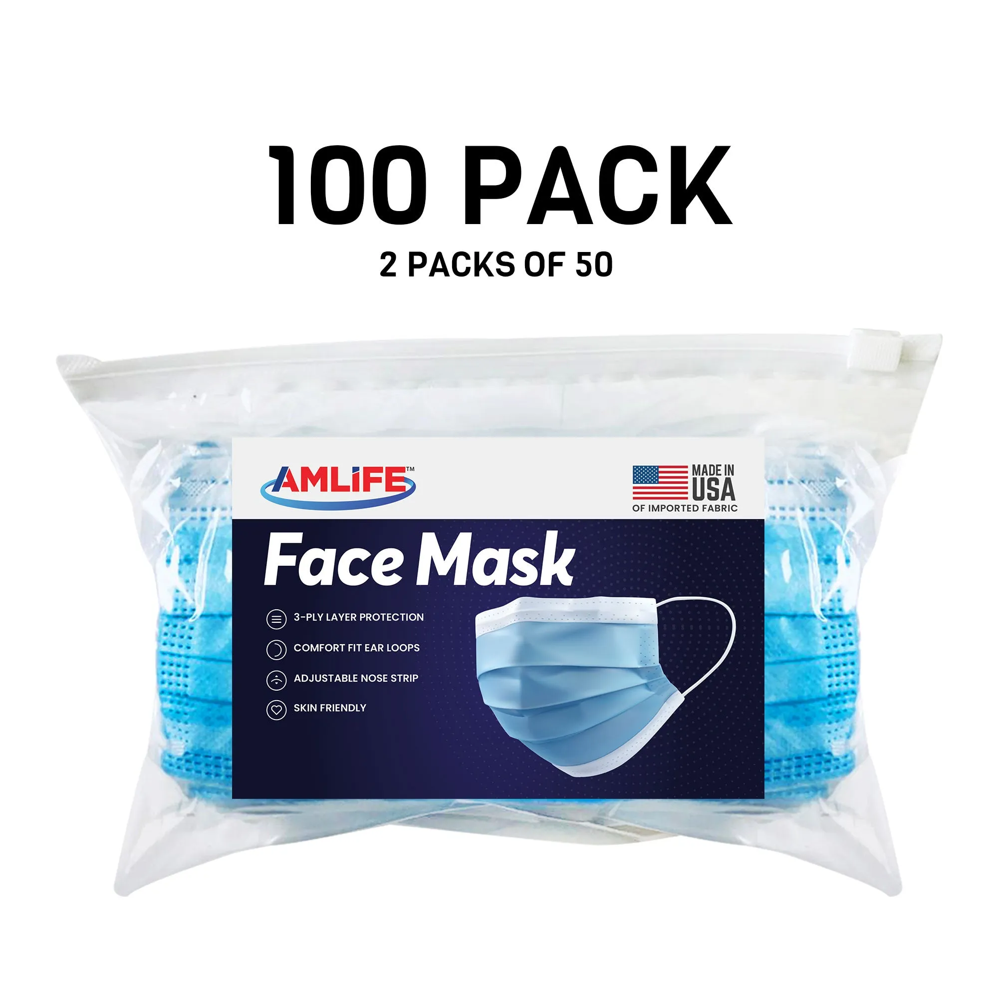 Amlife Face Mask Packs Disposable 3-Ply Filter - Made in USA with Imported Fabric - Teal