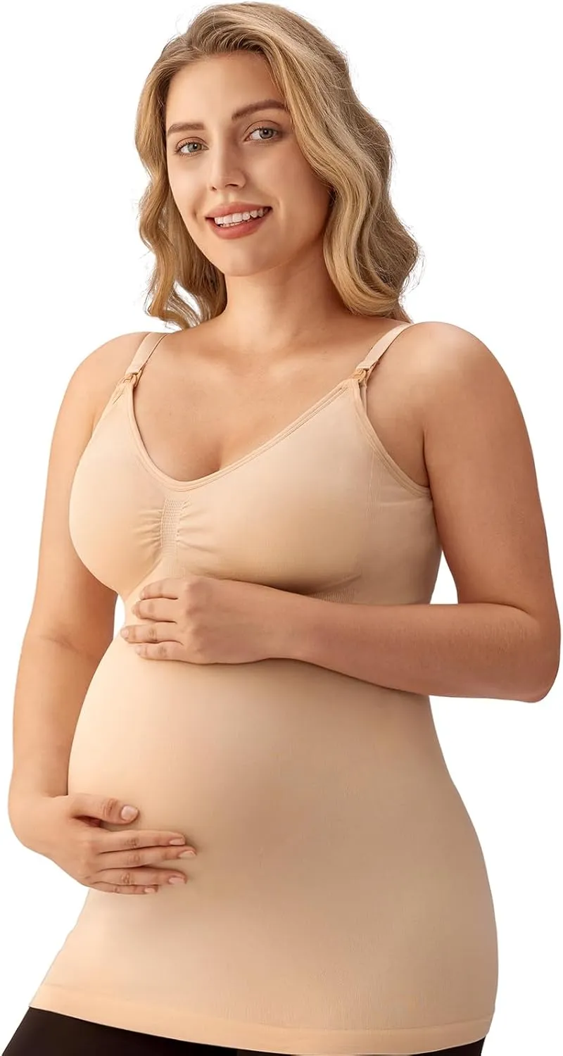 Angelhood Maternity Nursing Tank Tops for Breastfeeding,Womens Nursing Maternity Cami Built in Bra Sleep Bra