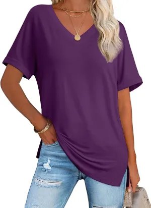 ATHMILE Womens Summer 2025 V Neck Casual Tunic Tops Spring Fashion Basic Trendy Outfits
