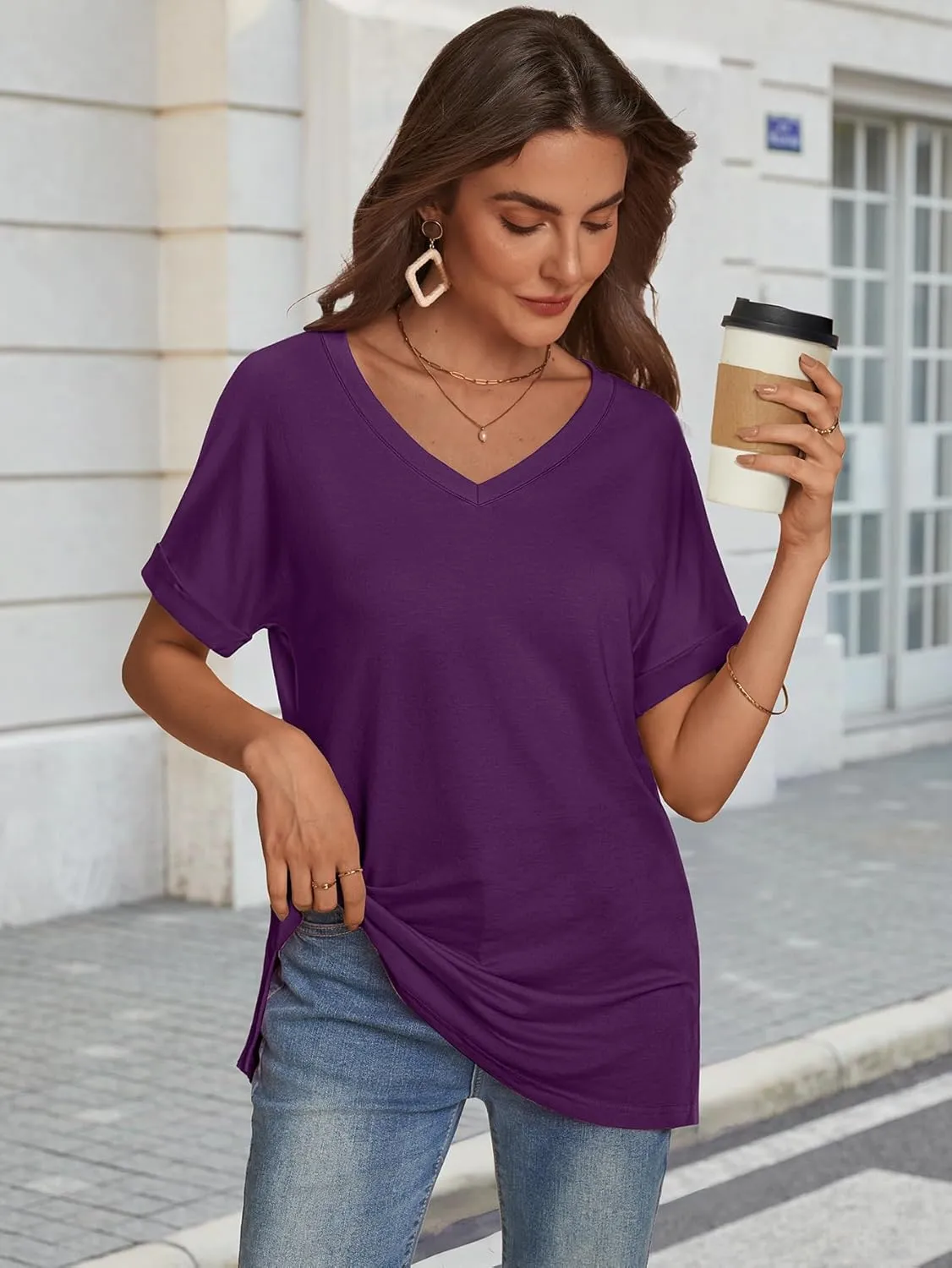 ATHMILE Womens Summer 2025 V Neck Casual Tunic Tops Spring Fashion Basic Trendy Outfits