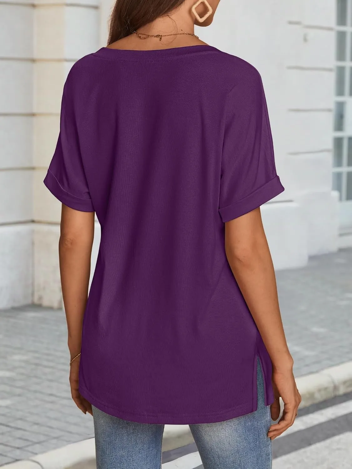 ATHMILE Womens Summer 2025 V Neck Casual Tunic Tops Spring Fashion Basic Trendy Outfits
