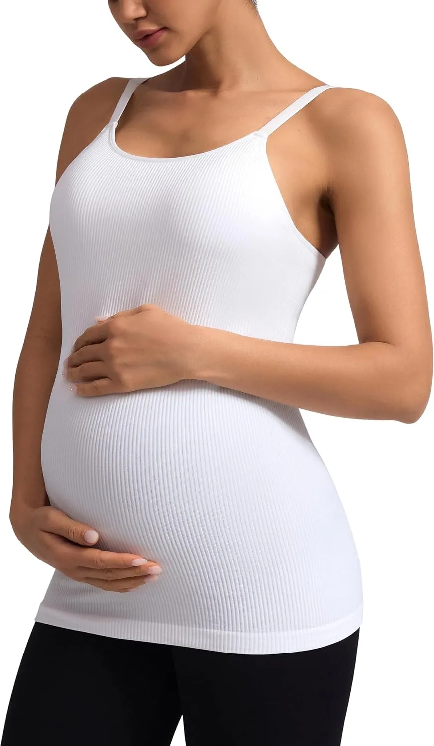 ATTRACO Maternity Tank Tops with Built in Bra Ribbed Pregnancy Clothes Adjustable Straps