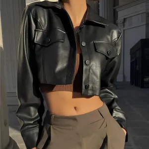 Autumn Faux Leather Short Jacket  Bold Y2K Street Style