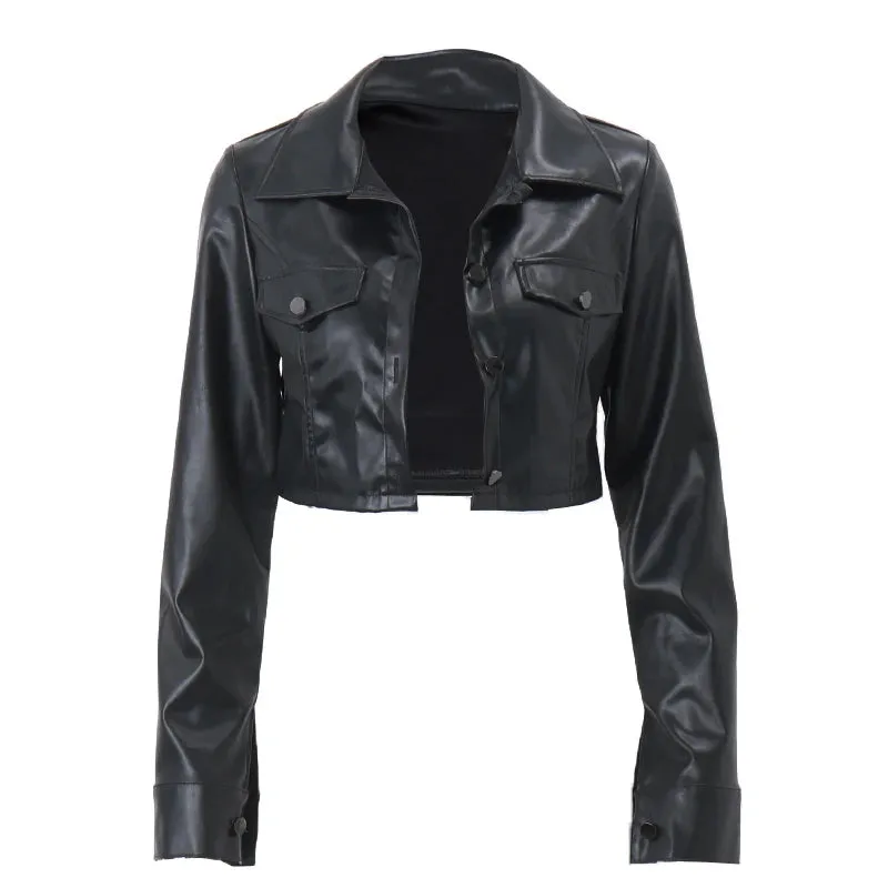 Autumn Faux Leather Short Jacket  Bold Y2K Street Style