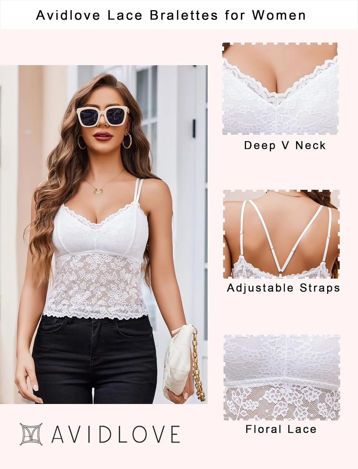 Avidlove Lace Bralette for Women V Neck Camisole Lingerie Spaghetti Strap Tube Slim Tank Top