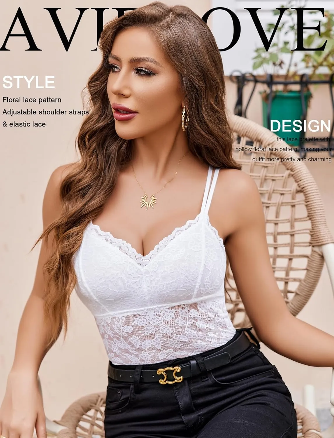 Avidlove Lace Bralette for Women V Neck Camisole Lingerie Spaghetti Strap Tube Slim Tank Top