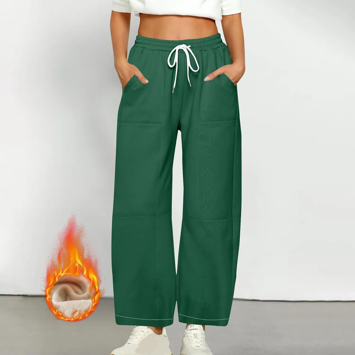 Baggy Sweatpants Women Sherpa Fleece Lined Pants Thick Sweatpants High Waist Wide Leg Pants Drawstring Trousers Pocket