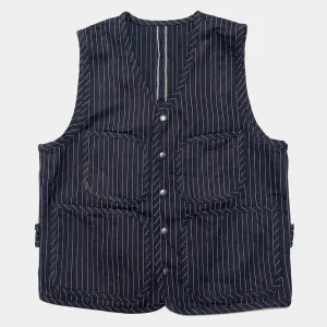 BZEN M.3202 SETH-STR REGULAR FIT V-NECK INDIGO STRIPE SELVEDGE VEST-13.8OZ-HRH INDIGO STRIPE