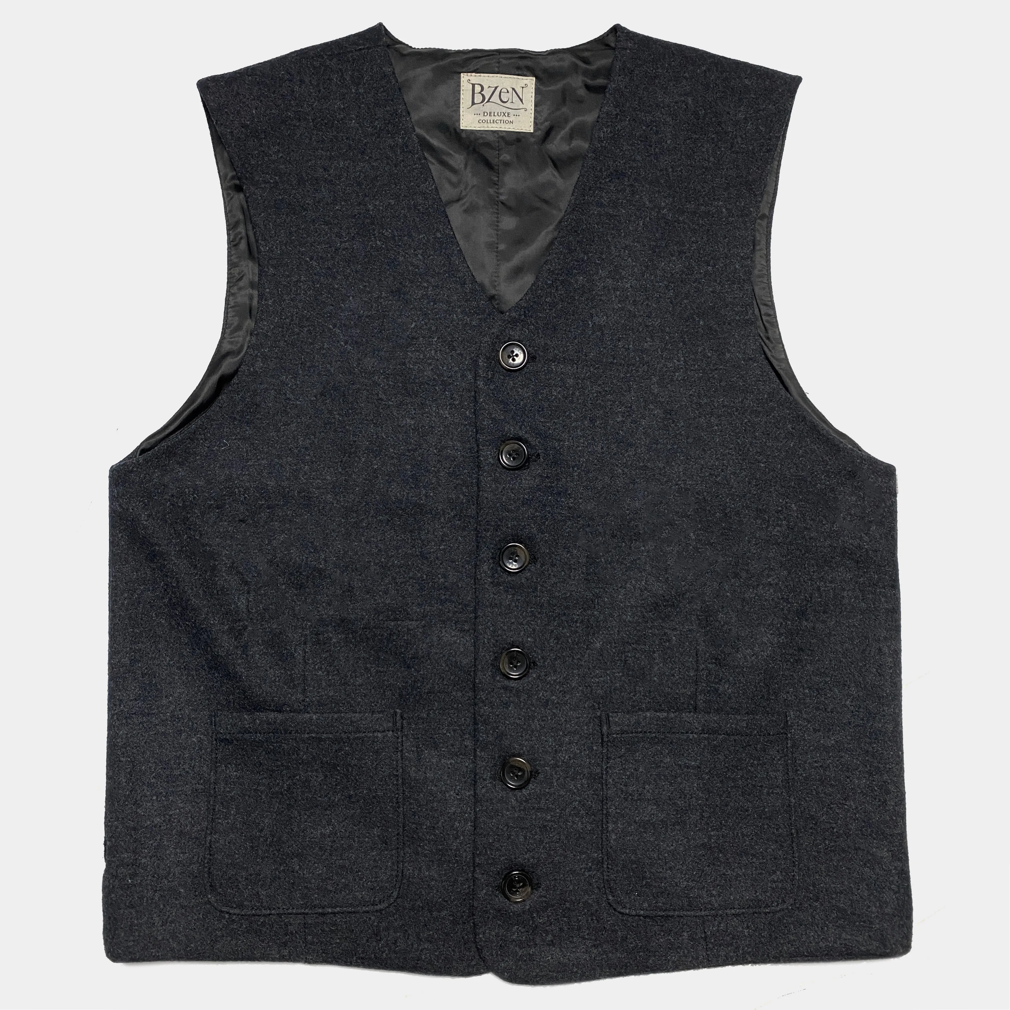 BZEN M.3348 DUBLIN REGULAR FIT WOOL BLEND 6 BUTTON 2 POCKET VEST-CHARCOAL