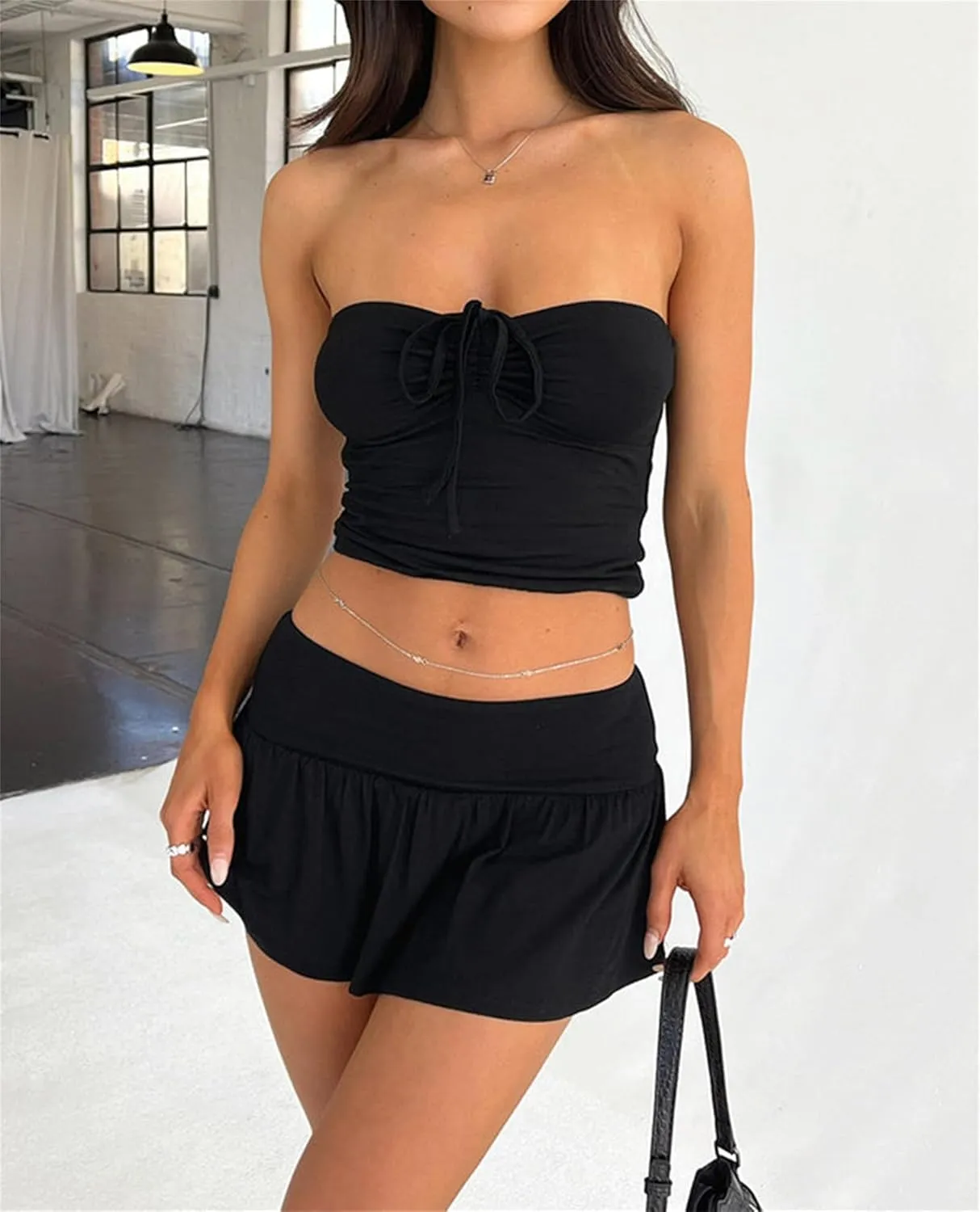 CAPE CLIQUE Rave Outfits for Women Cute Summer Festival Two Piece Sets Sexy Going Out Y2K Skirt Skort and Top Set