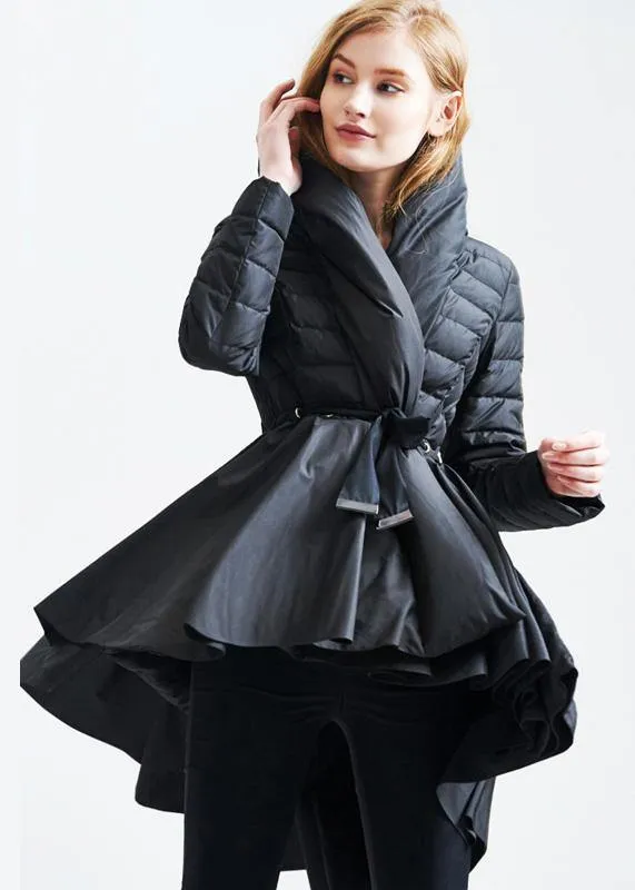 casual snow jackets hooded overcoat black drawstring duck down coat