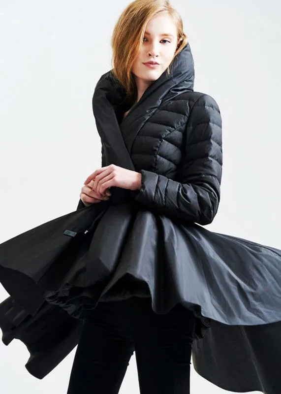 casual snow jackets hooded overcoat black drawstring duck down coat