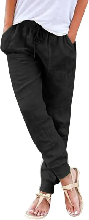 Cotton Linen Casual Summer Capri Pants for Women Cropped Comfy Baggy Trousers with Pockets Palazzo Lounge Pants