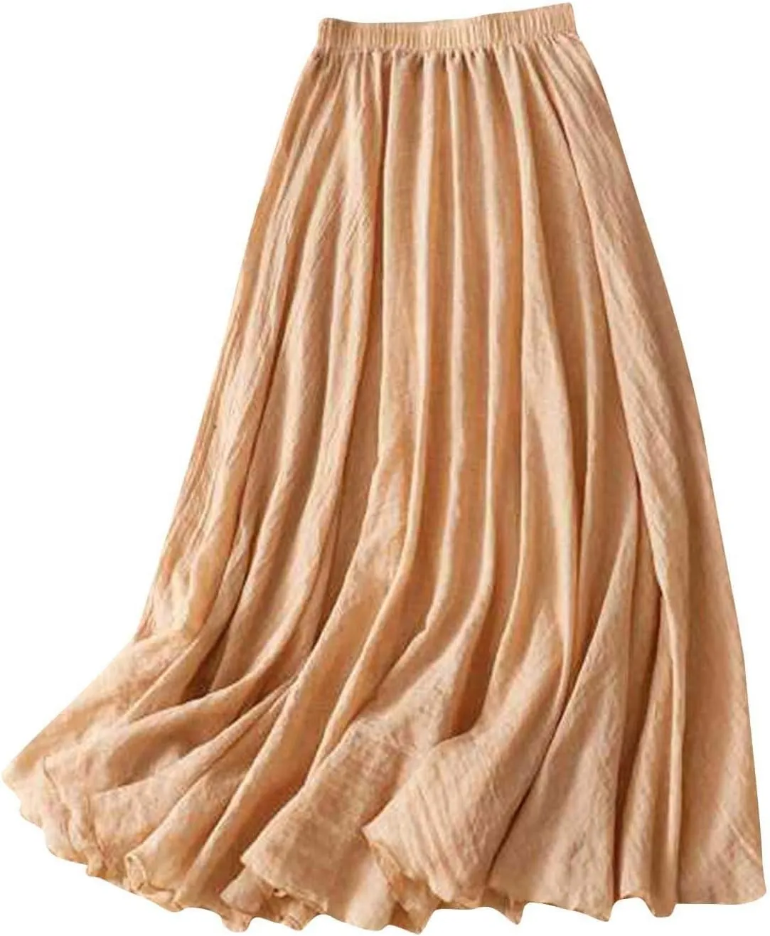 Cotton Skirts for Women Trendy Elegant Elastic High Waist A Line Layered Ruffle Flowy Fairy Swing Pleated Maxi Skirt