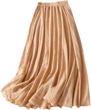 Cotton Skirts for Women Trendy Elegant Elastic High Waist A Line Layered Ruffle Flowy Fairy Swing Pleated Maxi Skirt
