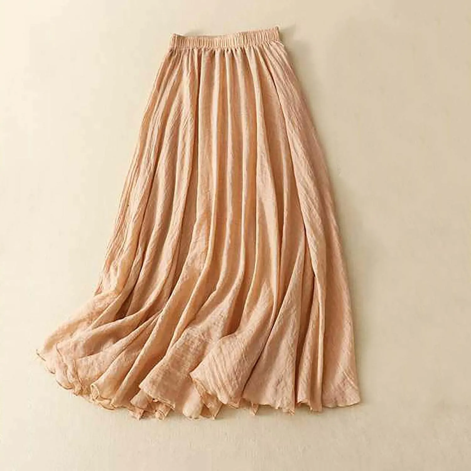 Cotton Skirts for Women Trendy Elegant Elastic High Waist A Line Layered Ruffle Flowy Fairy Swing Pleated Maxi Skirt