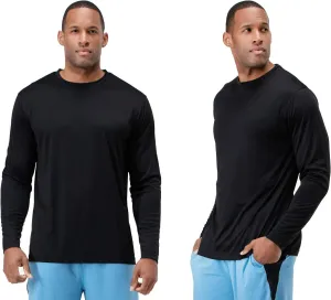 DEVOPS 2 Pack Men's Sun Protection Quick Dry Long Sleeve Rash Guard Fishing Running Garden Cycling Garage Homewear Shirt