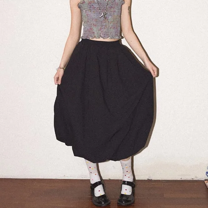 DSORVICD Women Y2k Bubble Skirt Cute Elastic High Waist A-line Maxi Skirt Retro Pleated Ruffle Midi Skirt Summer Streetwear