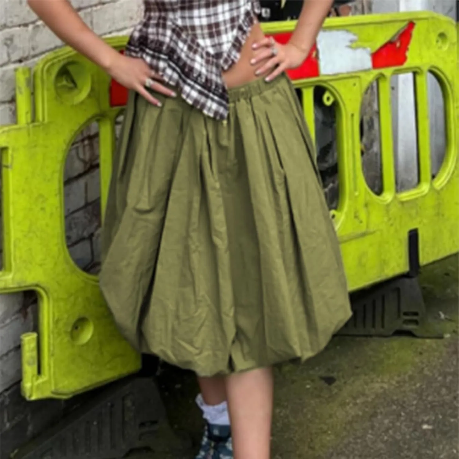 DSORVICD Women Y2k Bubble Skirt Cute Elastic High Waist A-line Maxi Skirt Retro Pleated Ruffle Midi Skirt Summer Streetwear