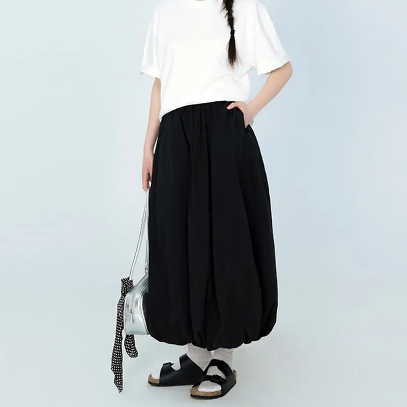 DSORVICD Women Y2k Bubble Skirt Cute Elastic High Waist A-line Maxi Skirt Retro Pleated Ruffle Midi Skirt Summer Streetwear