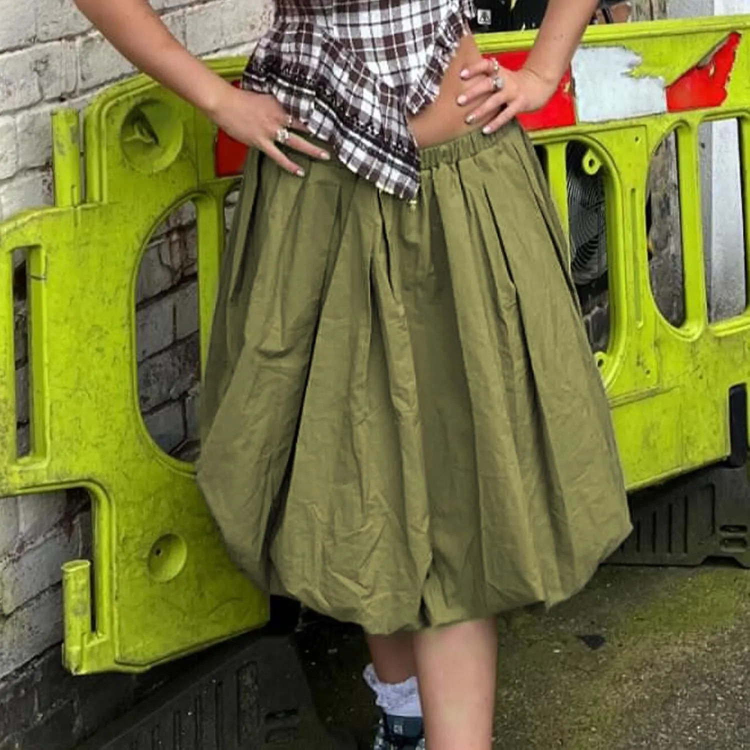 DSORVICD Women Y2k Bubble Skirt Cute Elastic High Waist A-line Maxi Skirt Retro Pleated Ruffle Midi Skirt Summer Streetwear