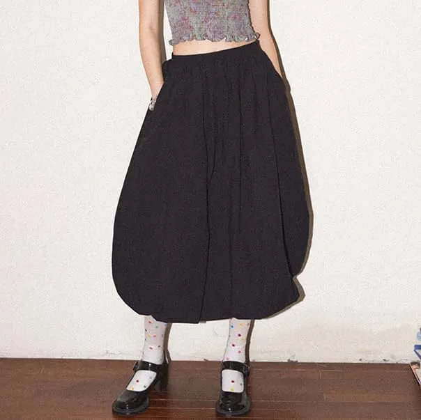 DSORVICD Women Y2k Bubble Skirt Cute Elastic High Waist A-line Maxi Skirt Retro Pleated Ruffle Midi Skirt Summer Streetwear