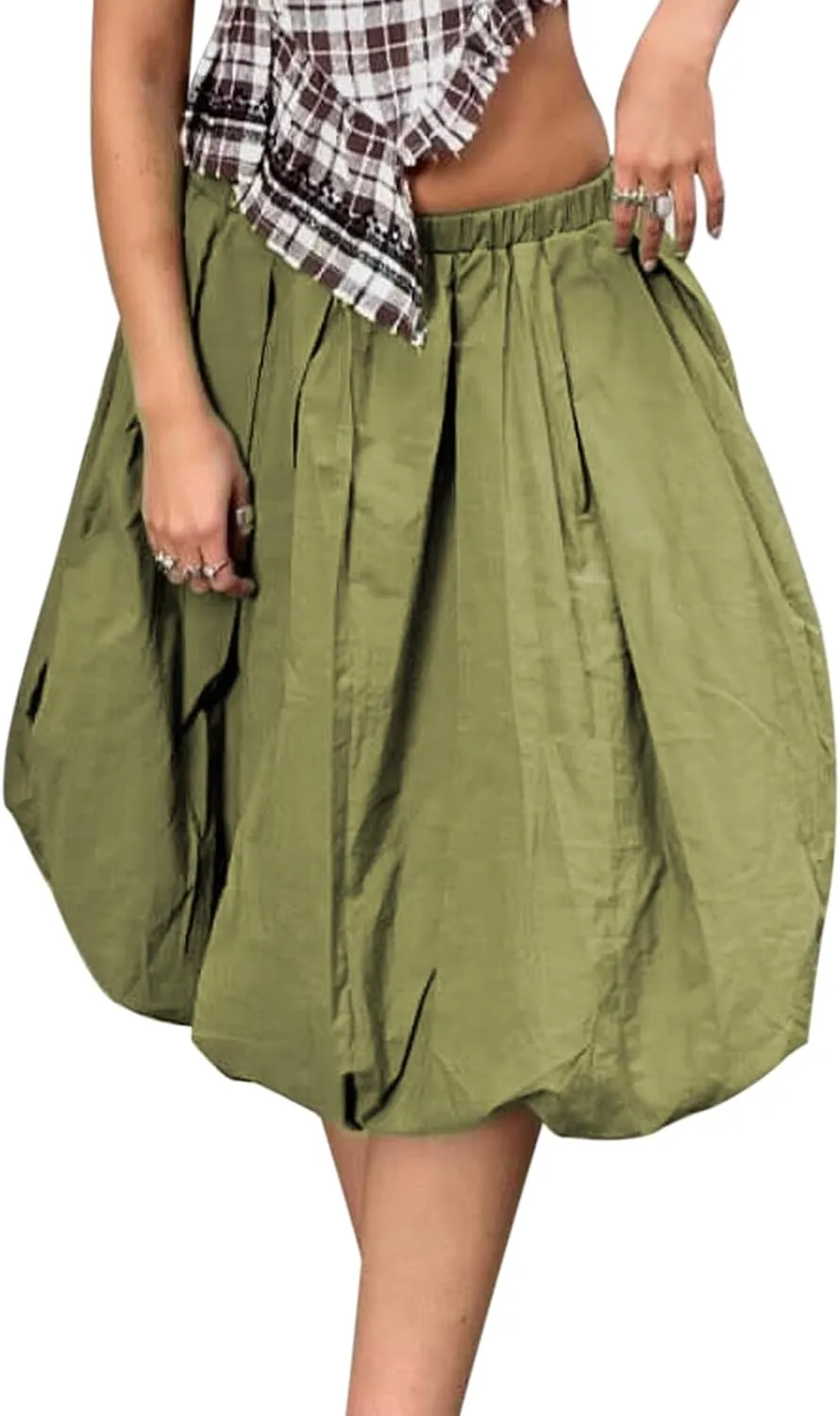 DSORVICD Women Y2k Bubble Skirt Cute Elastic High Waist A-line Maxi Skirt Retro Pleated Ruffle Midi Skirt Summer Streetwear