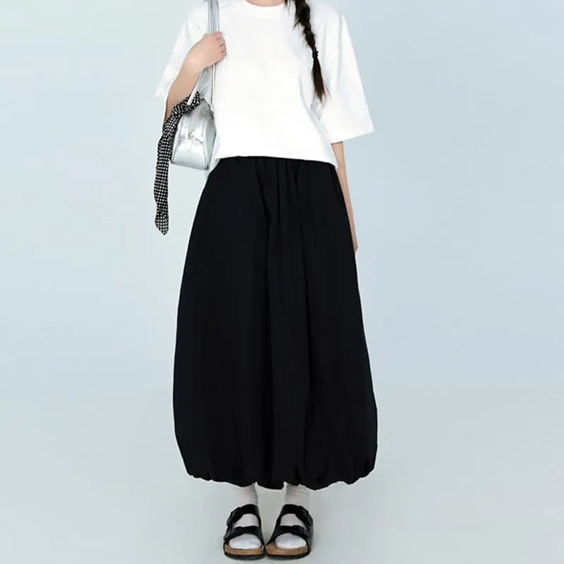 DSORVICD Women Y2k Bubble Skirt Cute Elastic High Waist A-line Maxi Skirt Retro Pleated Ruffle Midi Skirt Summer Streetwear