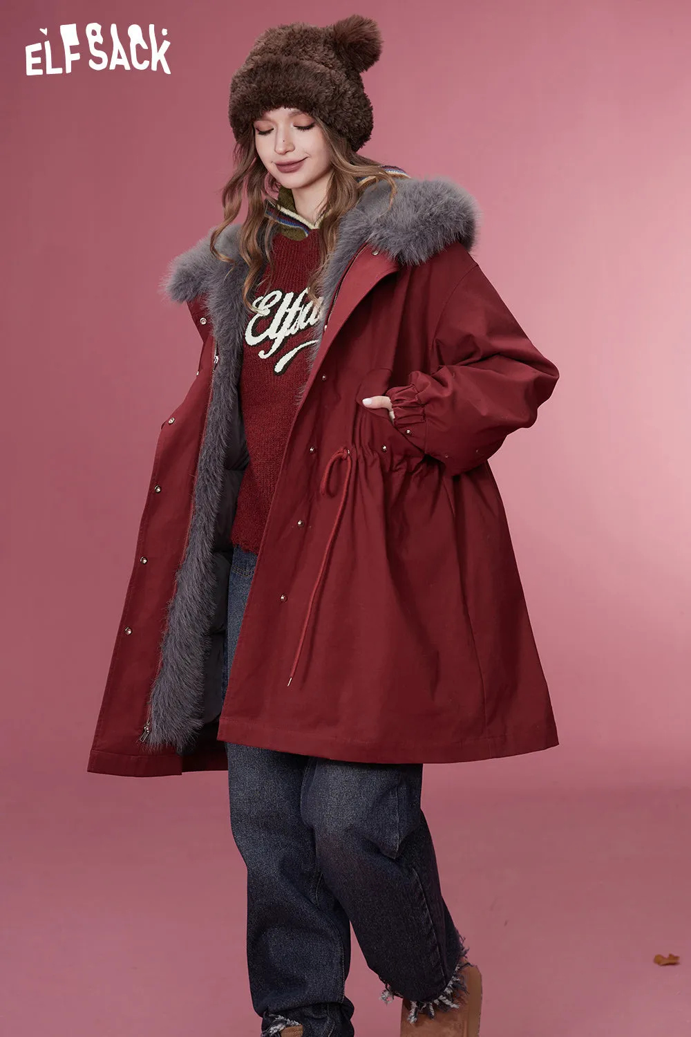 ELFSACK Christmas Gyaru Hoodied Sweaters Women 2023 Winter New Designer Clothes
