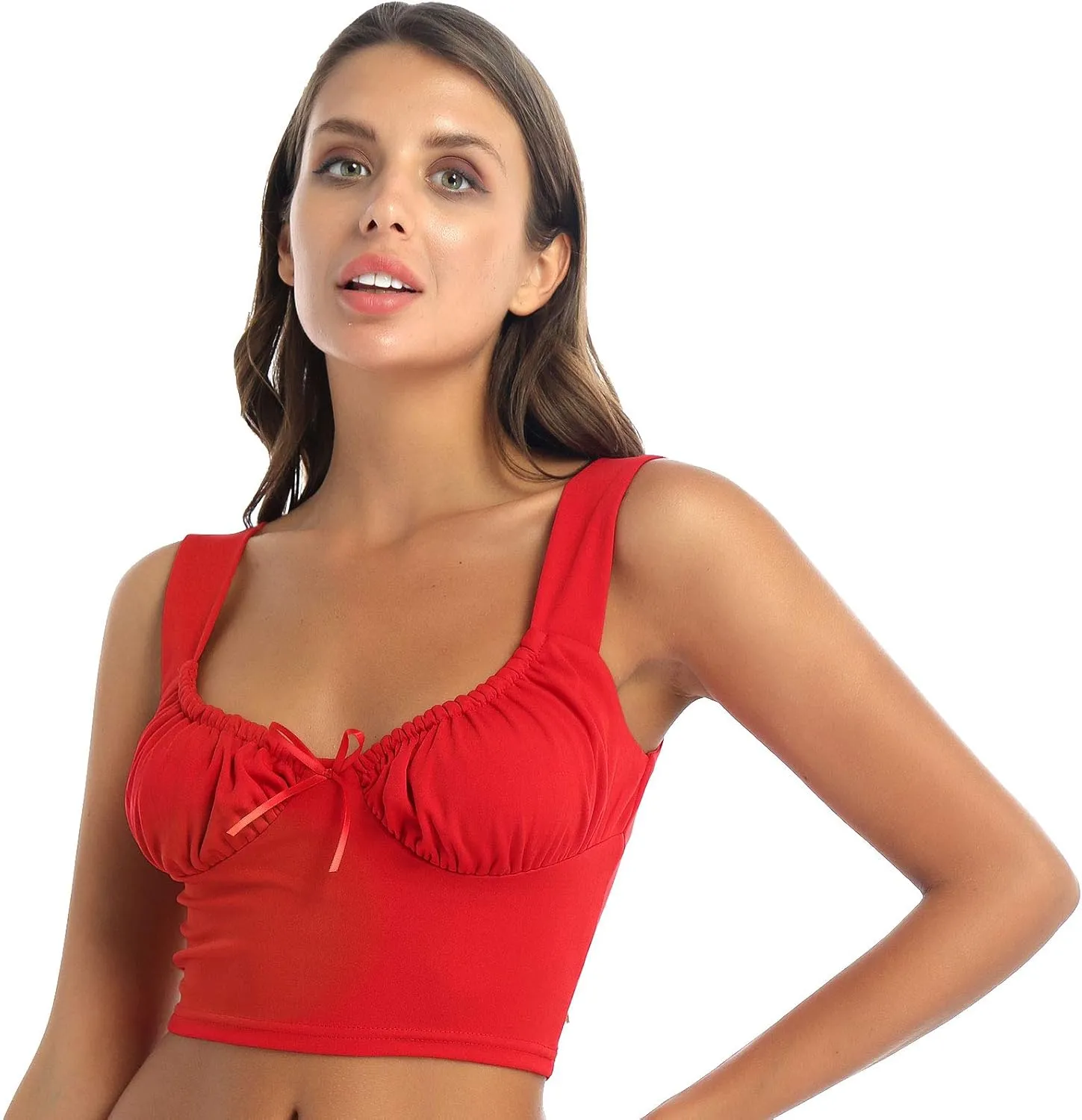 FEESHOW Women's Lace Patchwork V Neck Camisole Spaghetti Strap Crop Cami Tank Tops