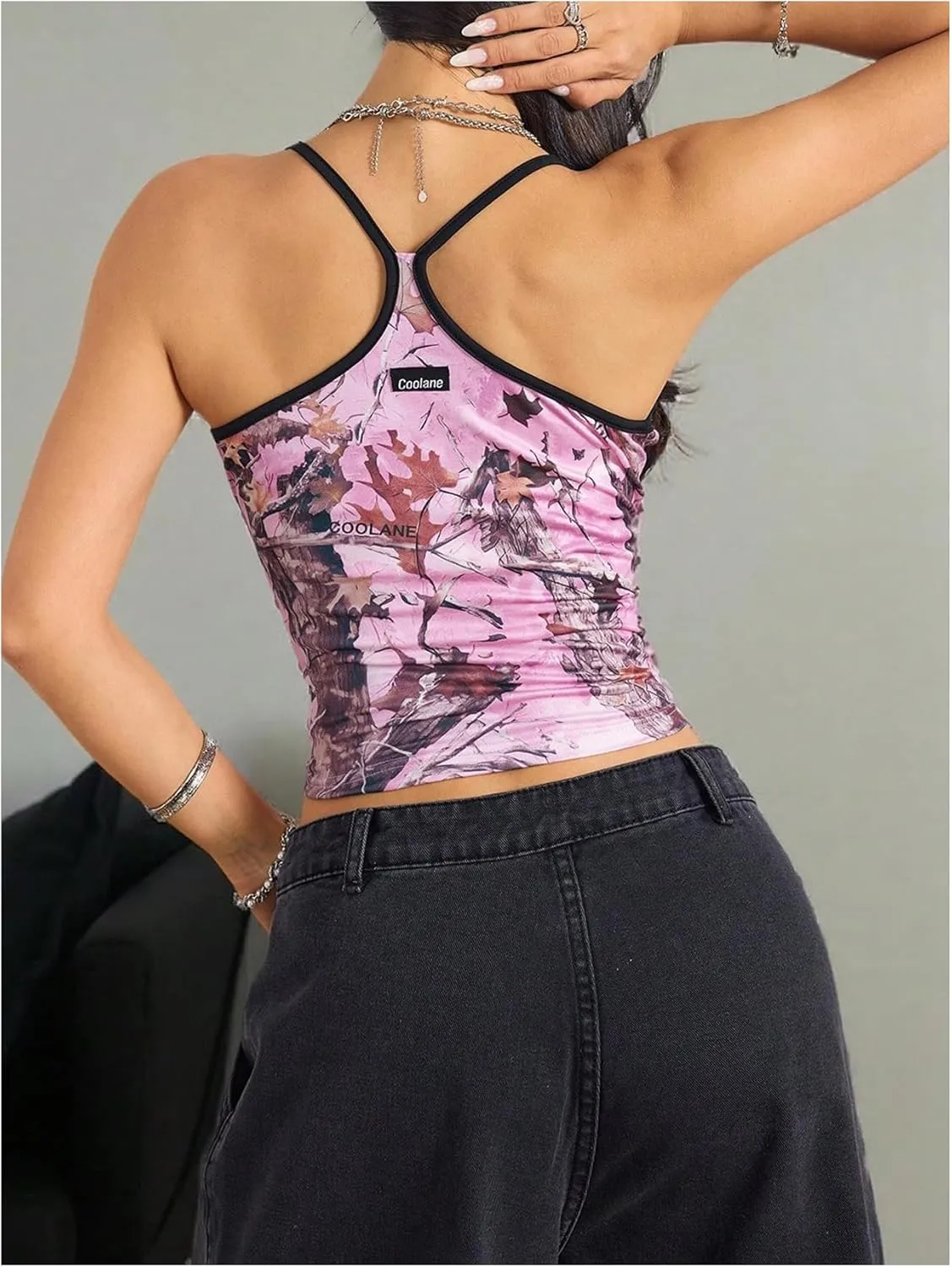Floerns Women's Camouflage Sleeveless Camisole Scoop Neck Ruched Y2K Cami Tops