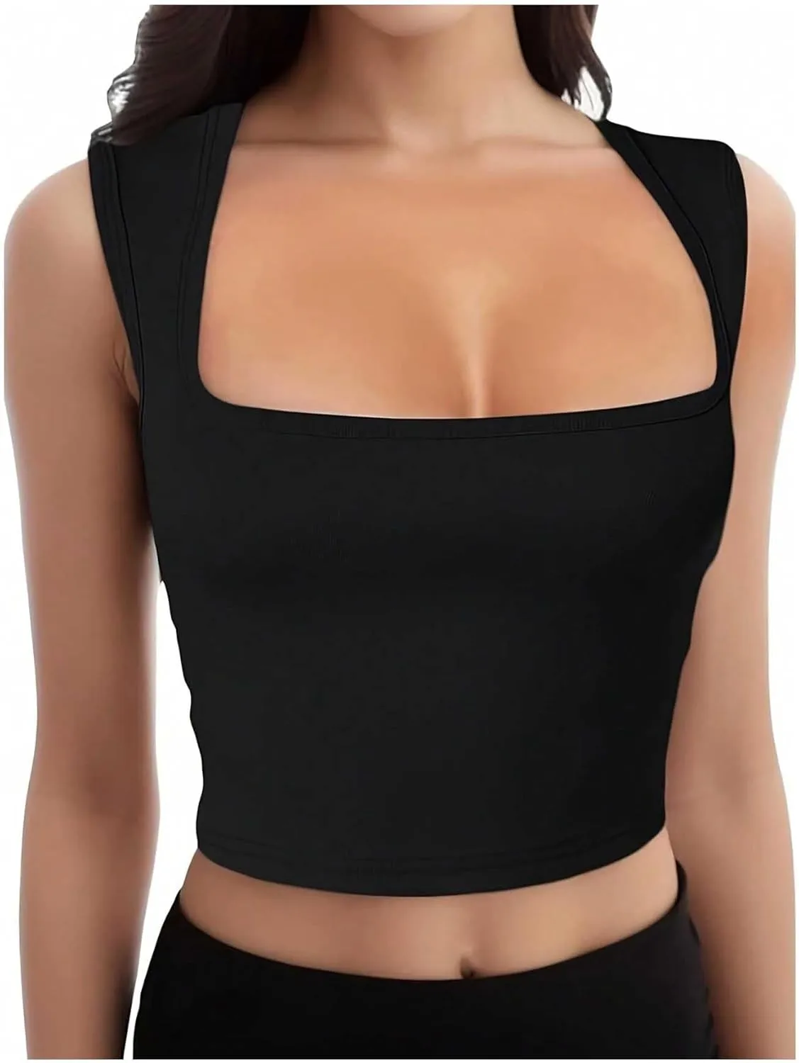 GORGLITTER Women's 5 Pieces Cami Outfits Solid Scoop Neck Sleeveless Tank Camisole Tops