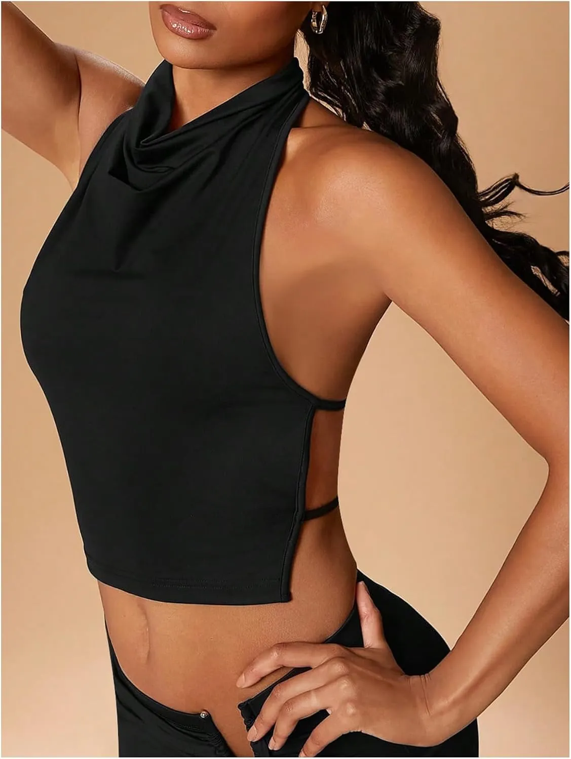 GORGLITTER Women's Halter Backless Crop Camisole Sleeveless Open Back Sexy Going Out Tops