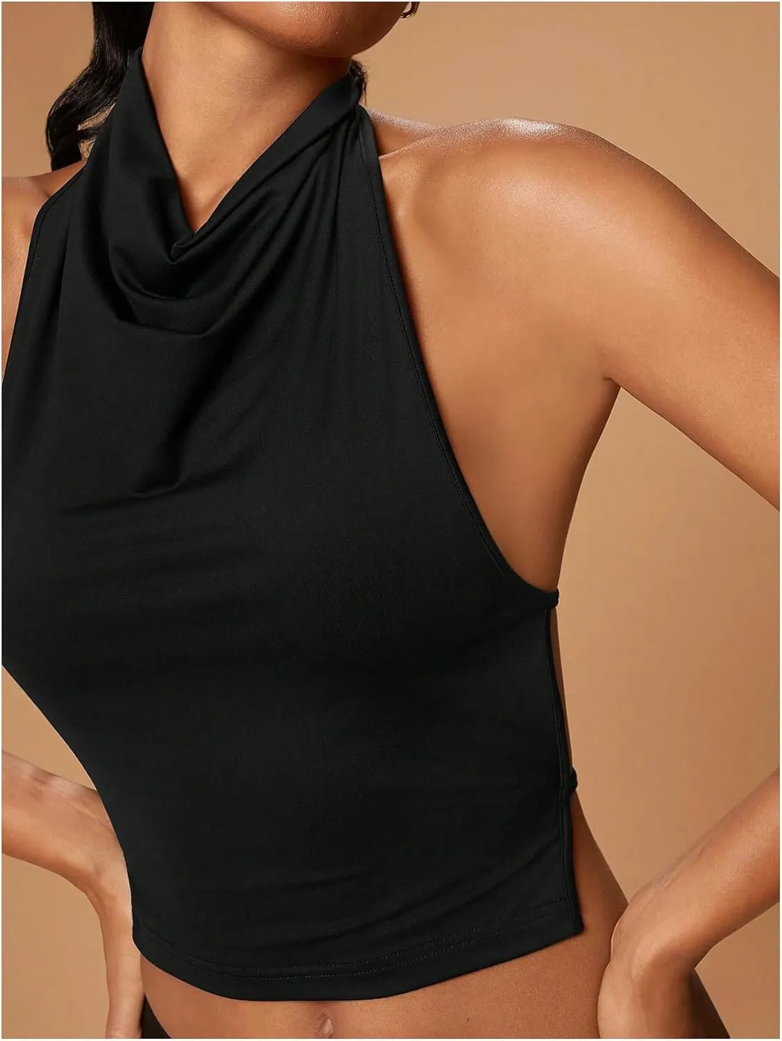 GORGLITTER Women's Halter Backless Crop Camisole Sleeveless Open Back Sexy Going Out Tops