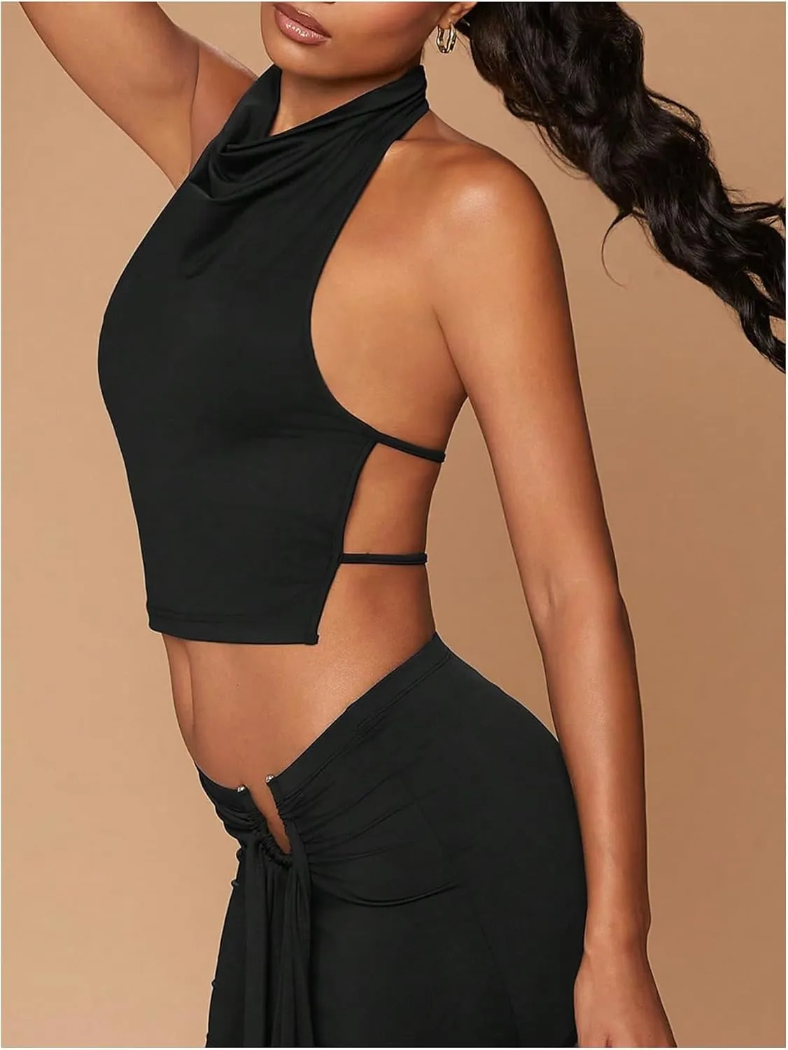 GORGLITTER Women's Halter Backless Crop Camisole Sleeveless Open Back Sexy Going Out Tops