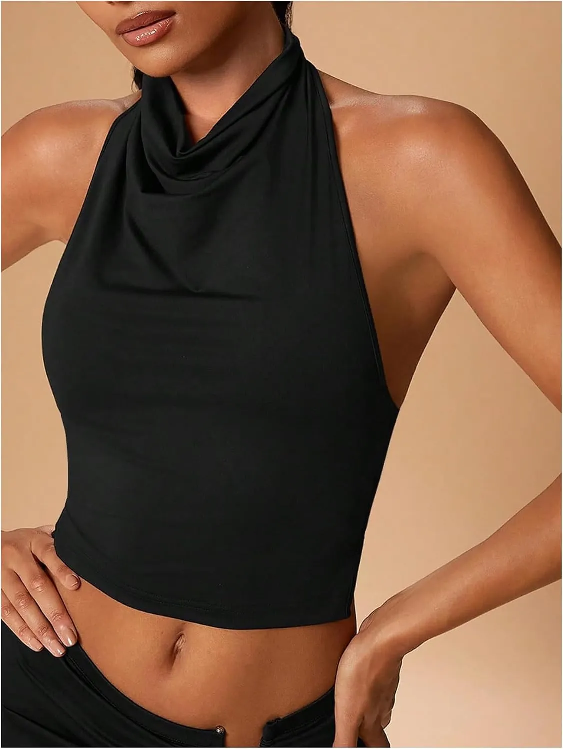 GORGLITTER Women's Halter Backless Crop Camisole Sleeveless Open Back Sexy Going Out Tops