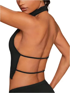 GORGLITTER Women's Halter Backless Crop Camisole Sleeveless Open Back Sexy Going Out Tops