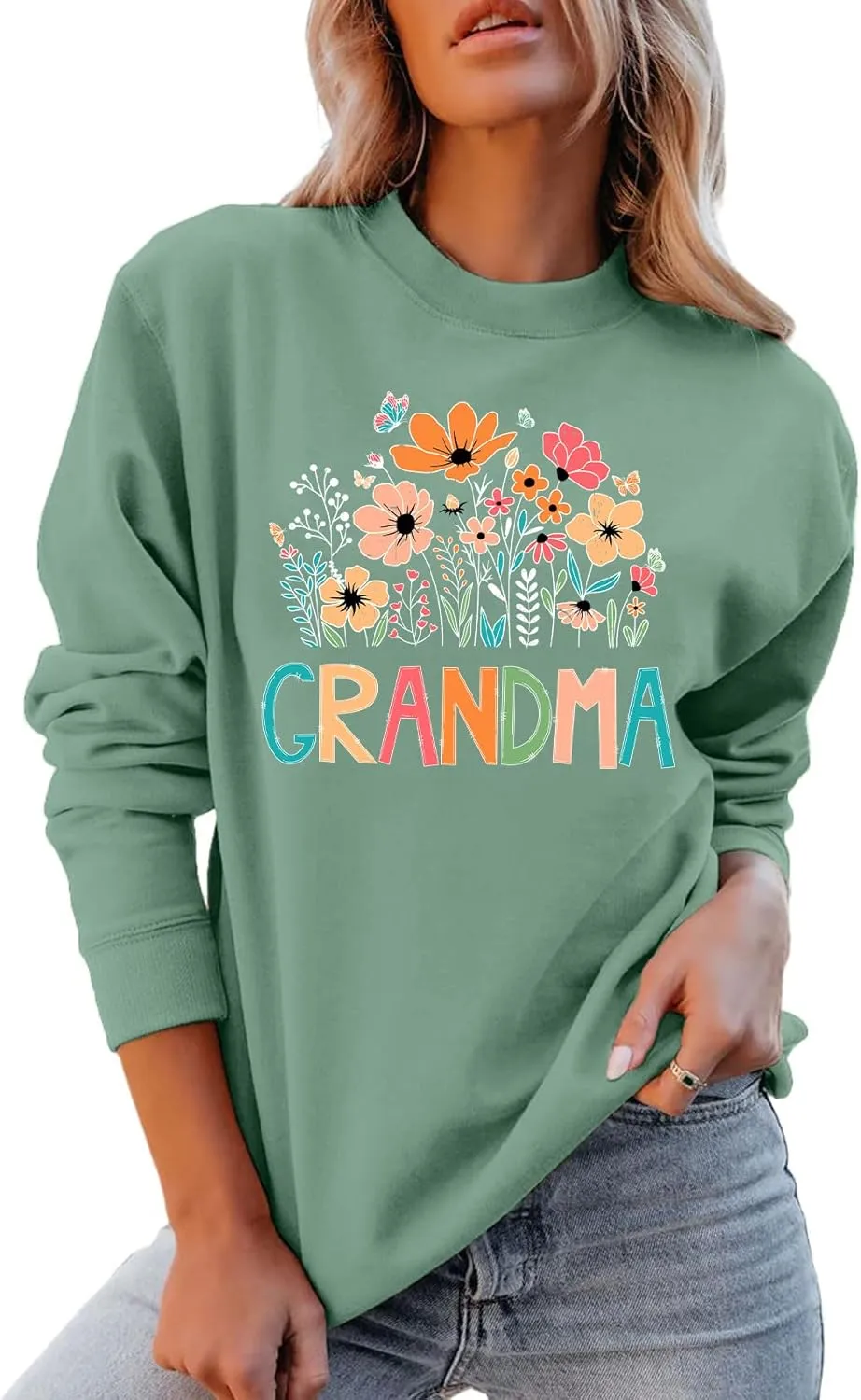Grandma Sweatshirt Women Floral Grandma Sweatshirt Wildflower Graphic Casual Fall Pullover Tops