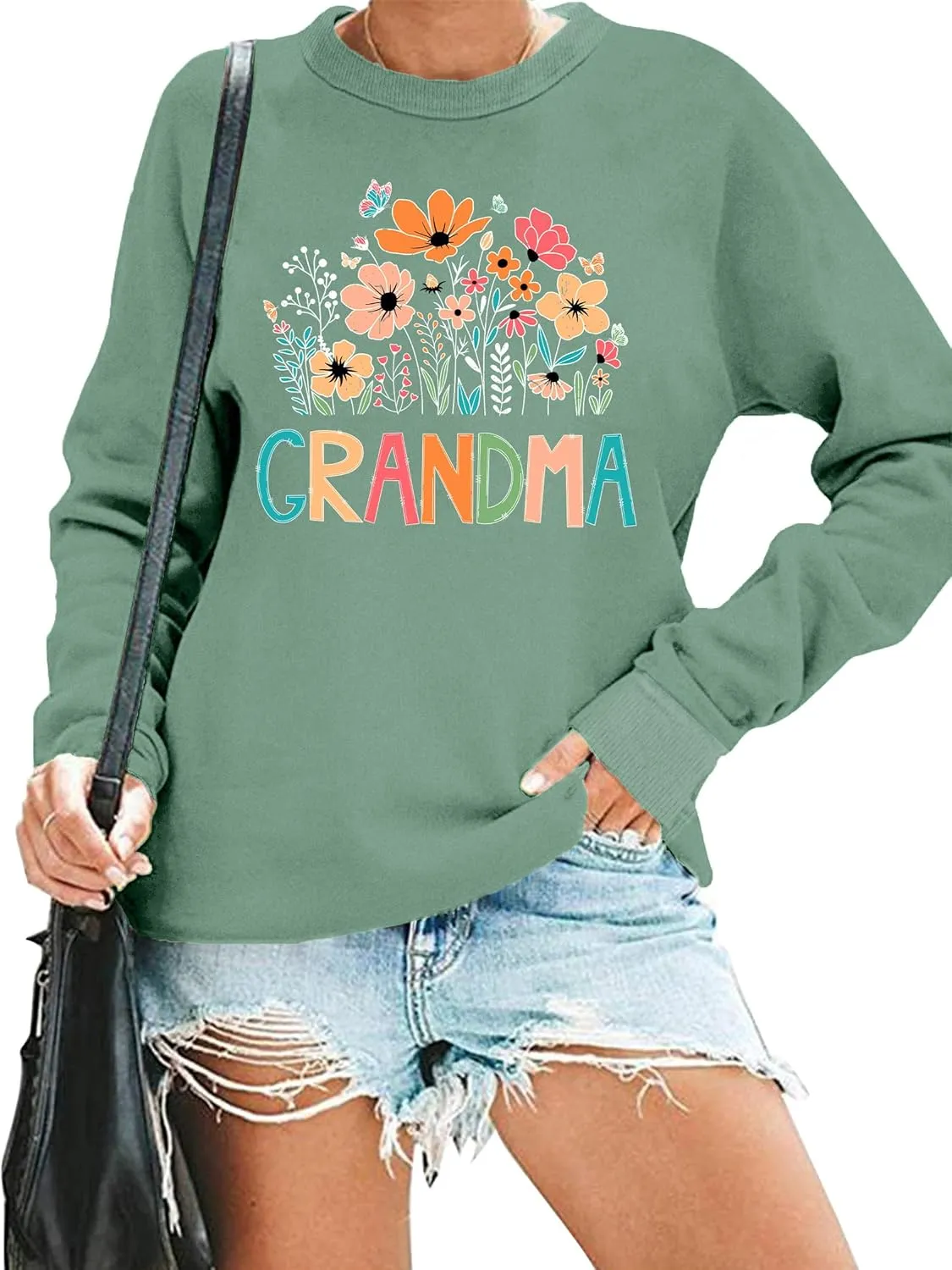 Grandma Sweatshirt Women Floral Grandma Sweatshirt Wildflower Graphic Casual Fall Pullover Tops