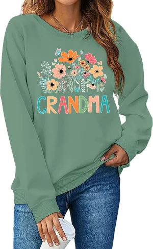 Grandma Sweatshirt Women Floral Grandma Sweatshirt Wildflower Graphic Casual Fall Pullover Tops