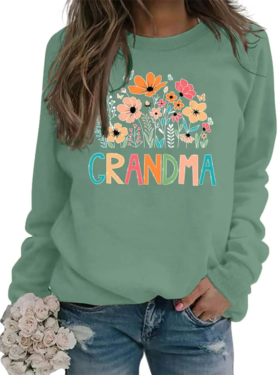 Grandma Sweatshirt Women Floral Grandma Sweatshirt Wildflower Graphic Casual Fall Pullover Tops
