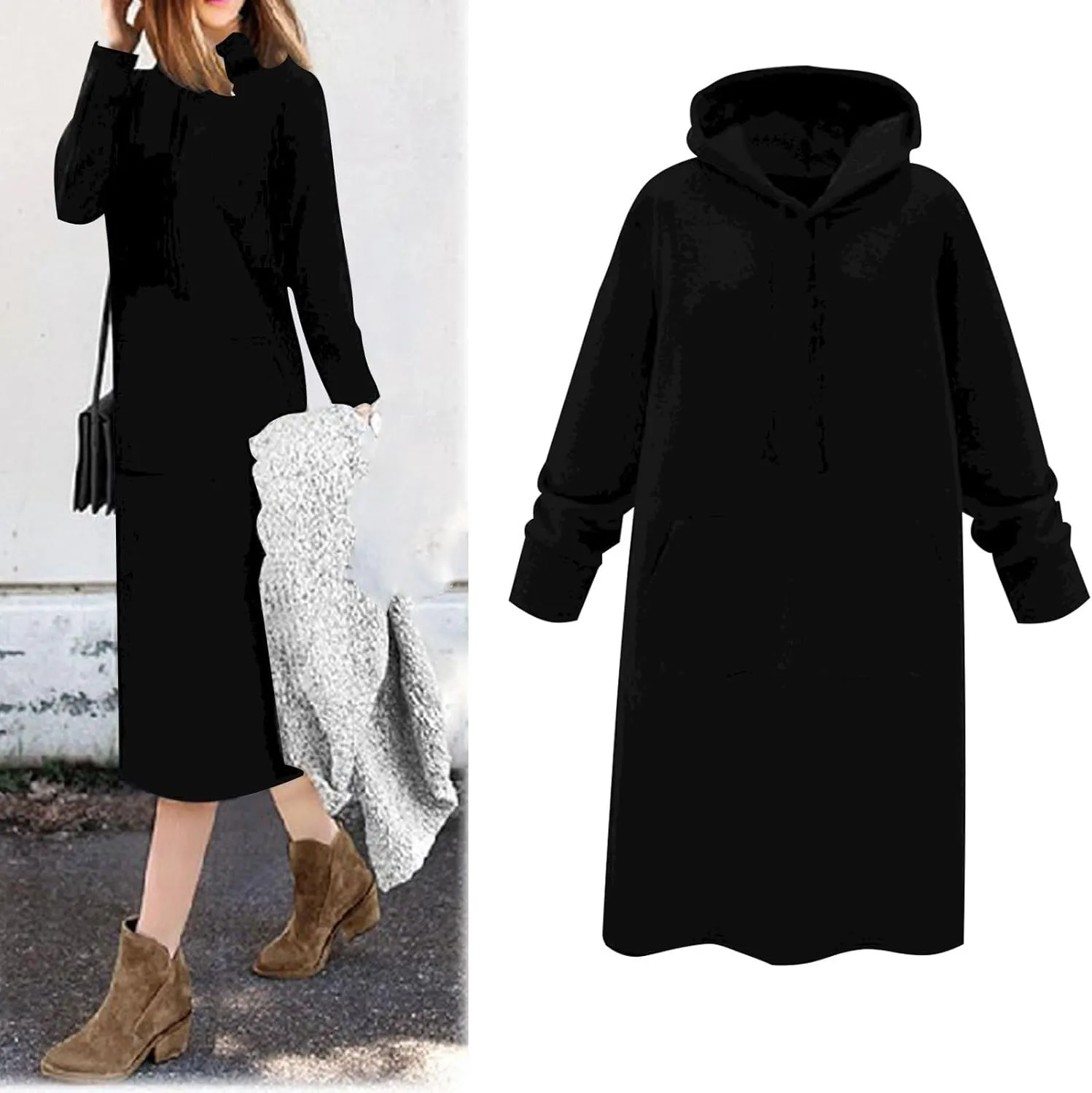 Hoodie Dress for Women 2024 Slim Casual Long Sleeve High Waist Drawstring Pullover Hooded Sweatshirt Dresses