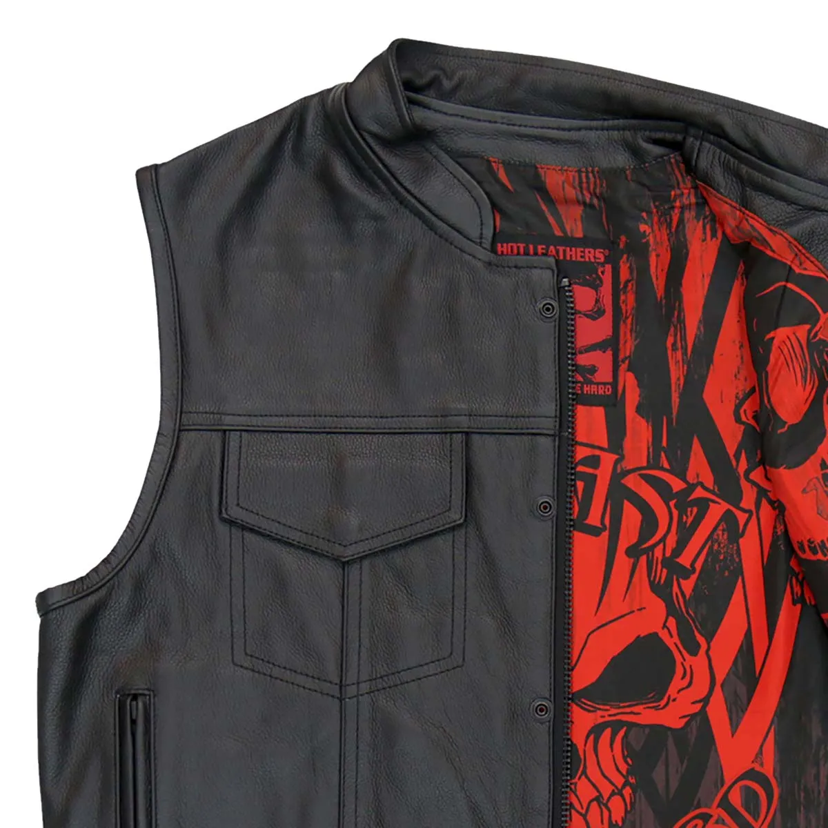 Hot Leathers VSM1055 Mens Black 'Over The Top Skull' Conceal and Carry Leather Vest