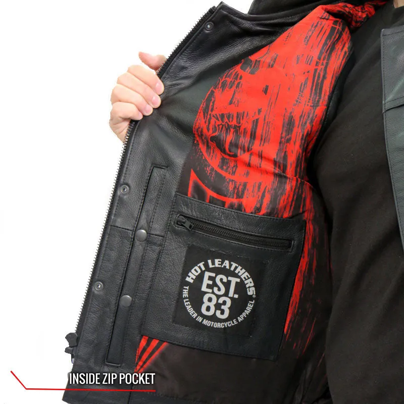 Hot Leathers VSM1055 Mens Black 'Over The Top Skull' Conceal and Carry Leather Vest