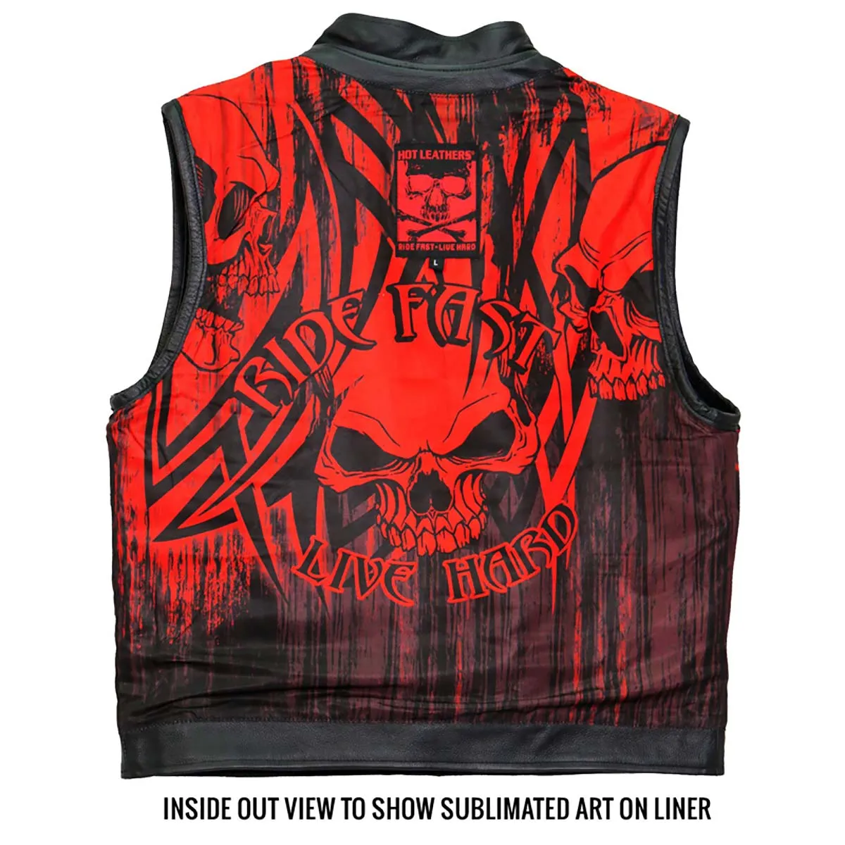 Hot Leathers VSM1055 Mens Black 'Over The Top Skull' Conceal and Carry Leather Vest
